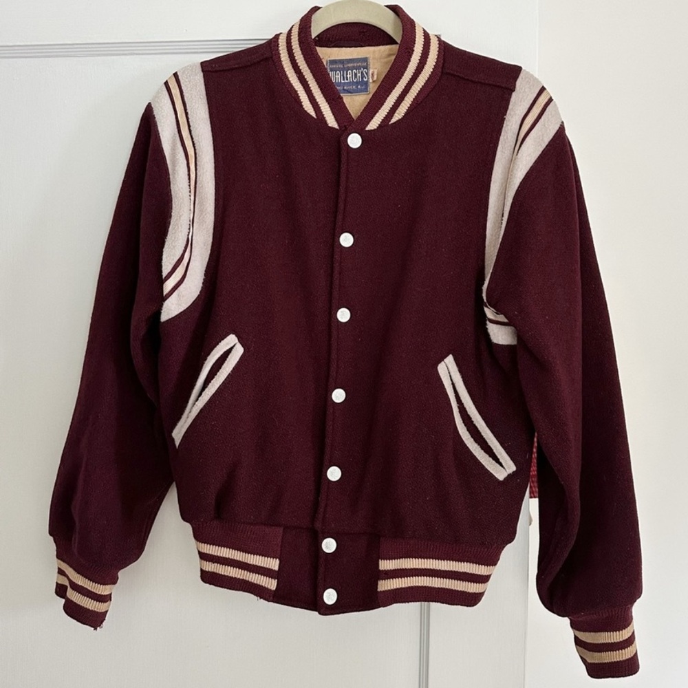 ncredible Vintage 1960s Maroon Wool Letterman Varsity Bomber Jacket.